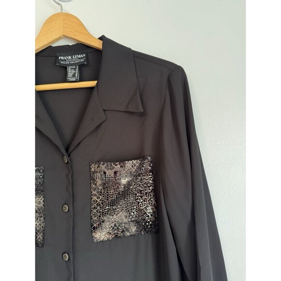 Frank Lyman Womens Button Up Sheer Top Size 6 Black Artsy Whimsigoth Mob Wife - Picture 4 of 10